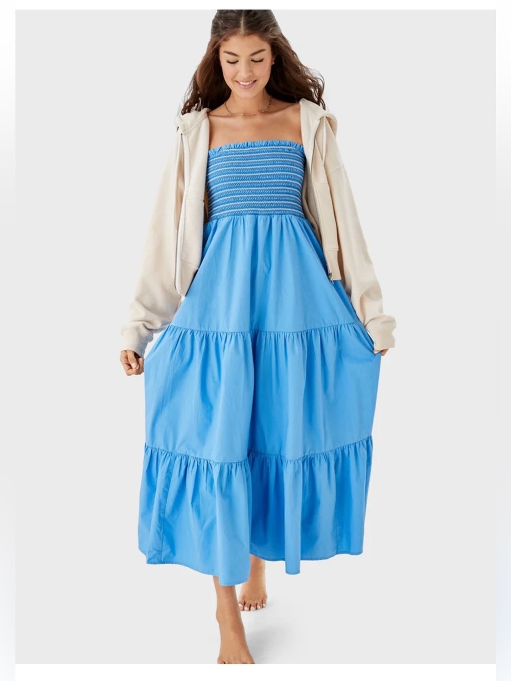 American Eagle Outfitters Light Blue Smocked Waist Tiered Maxi Dress